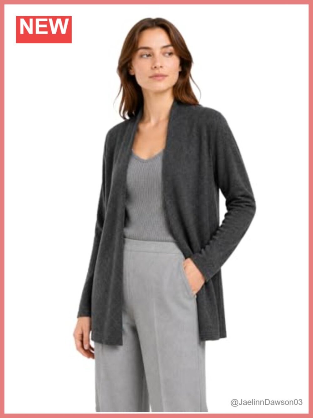 100% Pure Cashmere Lightweight Long Cardigan Sweater Open Front Mid-Thigh